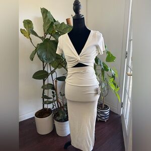 Lulu's Cream Backless Twist Dress